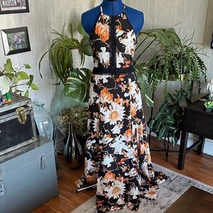 SHEIN Black Maxi Dress with Orange & White Floral Print